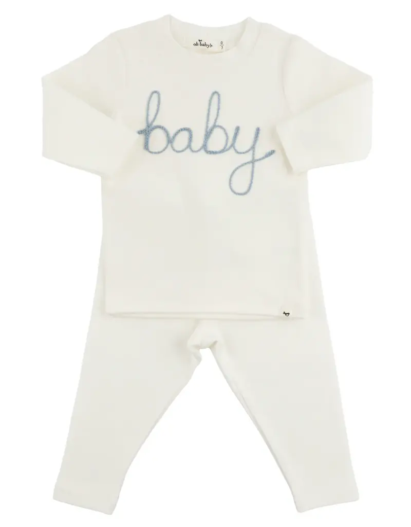 oh baby! 'BABY' FOG EMBROIDERED 2PC SET CREAM