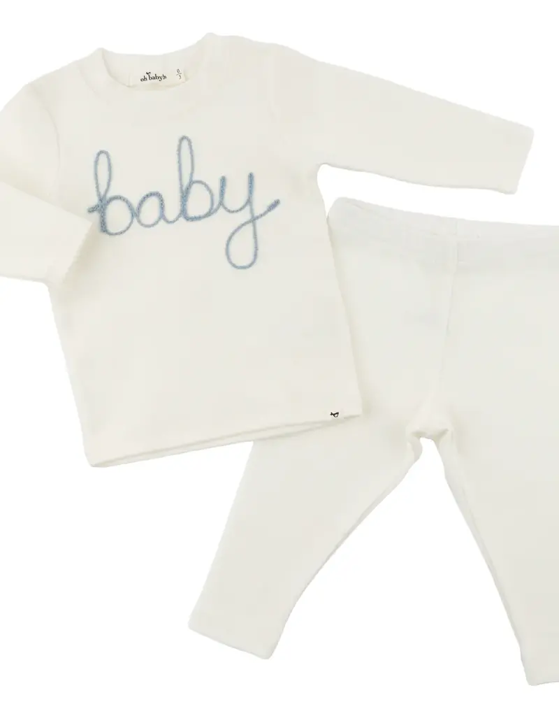 oh baby! 'BABY' FOG EMBROIDERED 2PC SET CREAM