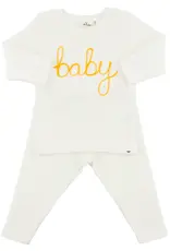 oh baby! 'BABY' GOLDEN EMBROIDERED 2PC SET CREAM