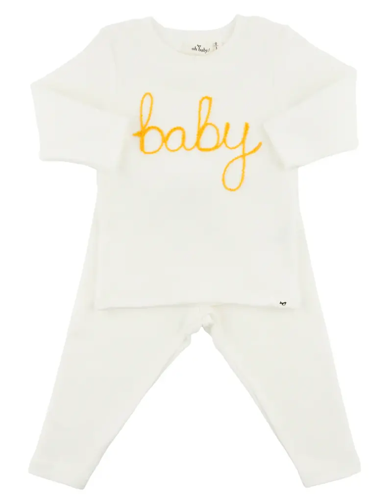 oh baby! 'BABY' GOLDEN EMBROIDERED 2PC SET CREAM