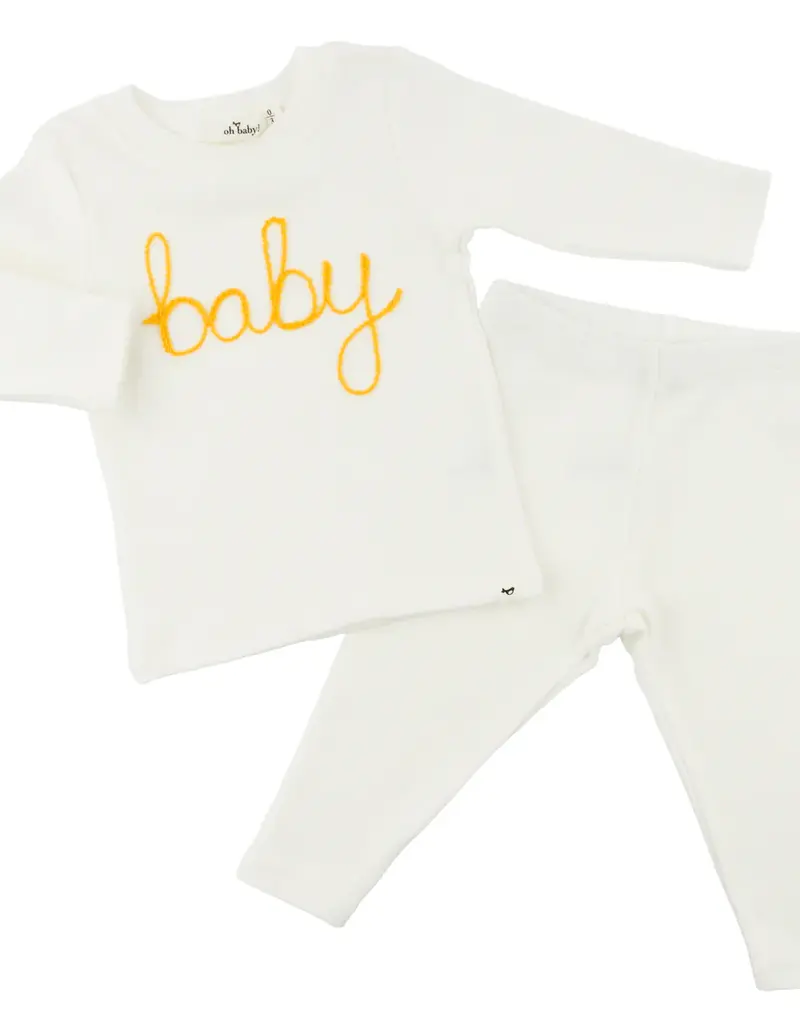 oh baby! 'BABY' GOLDEN EMBROIDERED 2PC SET CREAM