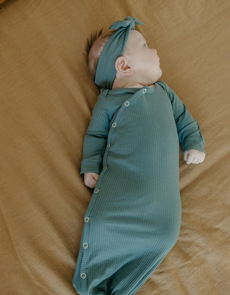 Copper Pearl Newborn Rib Knit Knotted Gown Moss