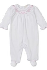 Kissy Kissy White/Pink Bishop Footie w/Hand Smocking
