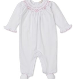 Kissy Kissy White/Pink Bishop Footie w/Hand Smocking