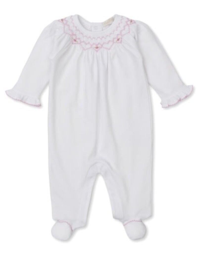 Kissy Kissy White/Pink Bishop Footie w/Hand Smocking