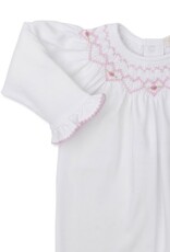 Kissy Kissy White/Pink Bishop Footie w/Hand Smocking