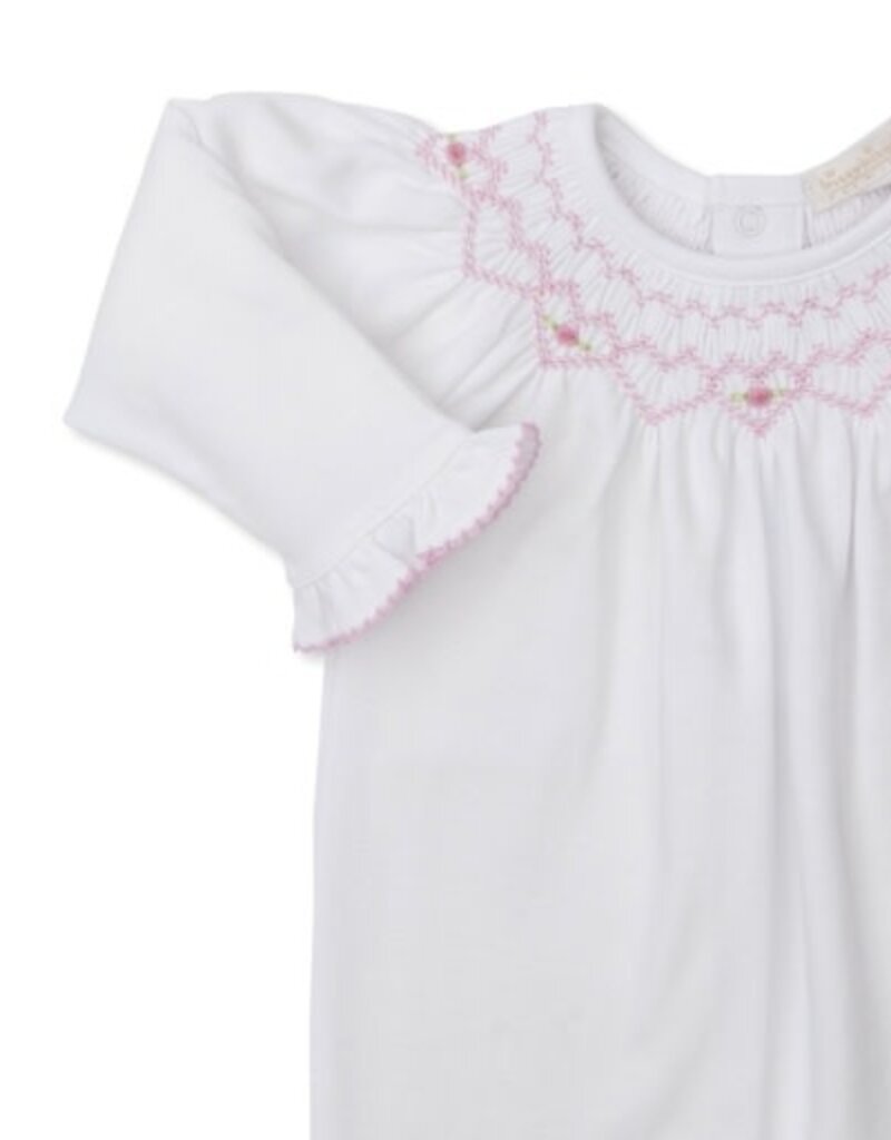 Kissy Kissy White/Pink Bishop Footie w/Hand Smocking