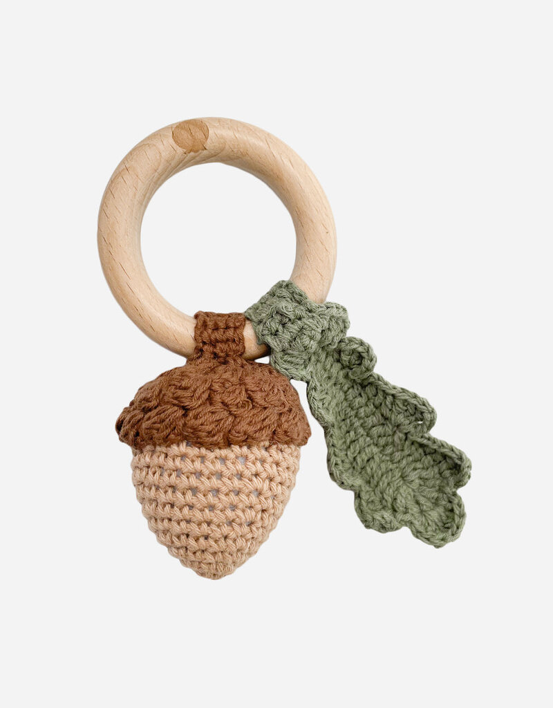 The Blueberry Hill Teether Acorn Cotton Rattle