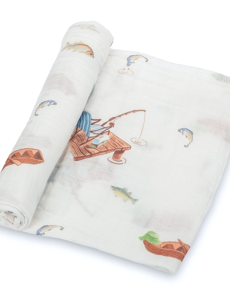 LollyBanks Gone Fishing Baby Muslin Swaddle