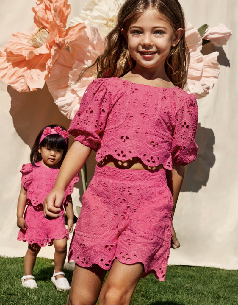 Abel & Lula Embroidered Bermuda Set Fuchsia
