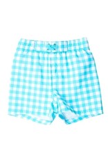 RuffleButts Swim Trunks Bright Aqua Gingham