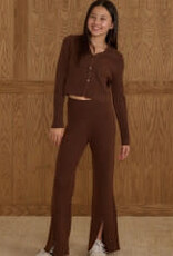 Rylee + Cru Inc. LONG SLEEVE KNIT BUTTON TOP || BROWN TEEN