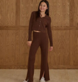 Rylee + Cru Inc. LONG SLEEVE KNIT BUTTON TOP || BROWN TEEN