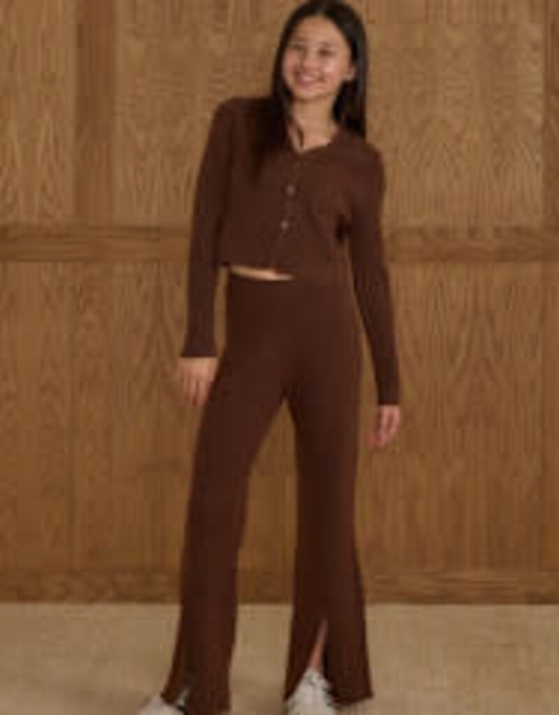 Rylee + Cru Inc. LONG SLEEVE KNIT BUTTON TOP || BROWN TEEN