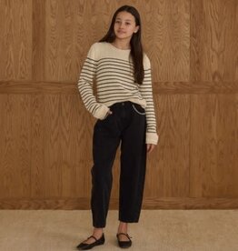 Rylee + Cru Inc. ROUND NECK SWEATER || BLACK STRIPE TEEN