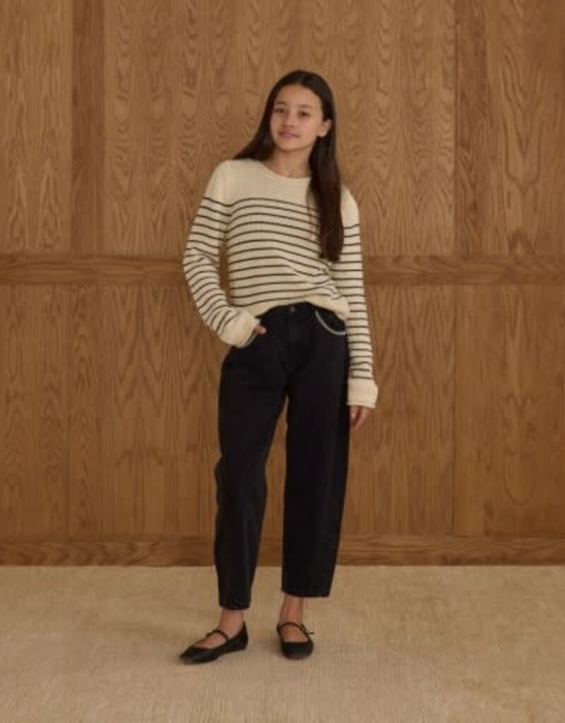 Rylee + Cru Inc. ROUND NECK SWEATER || BLACK STRIPE TEEN