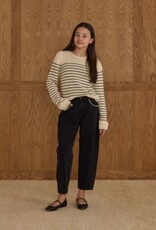 Rylee + Cru Inc. ROUND NECK SWEATER || BLACK STRIPE TEEN