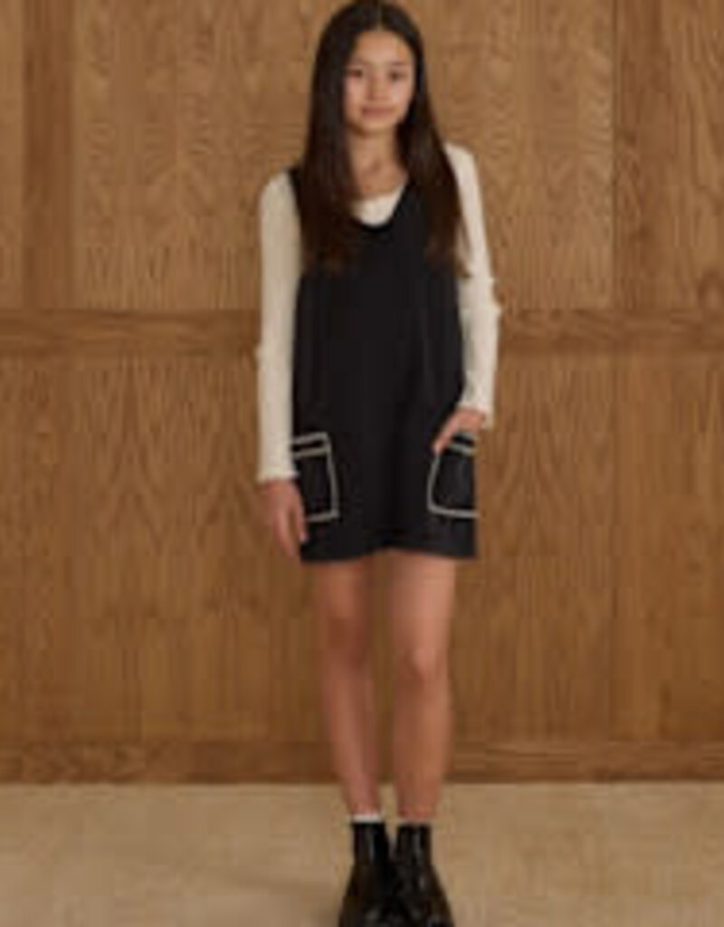 Rylee + Cru Inc. V-NECK OVERALL DRESS || WASHED BLACK TEEN
