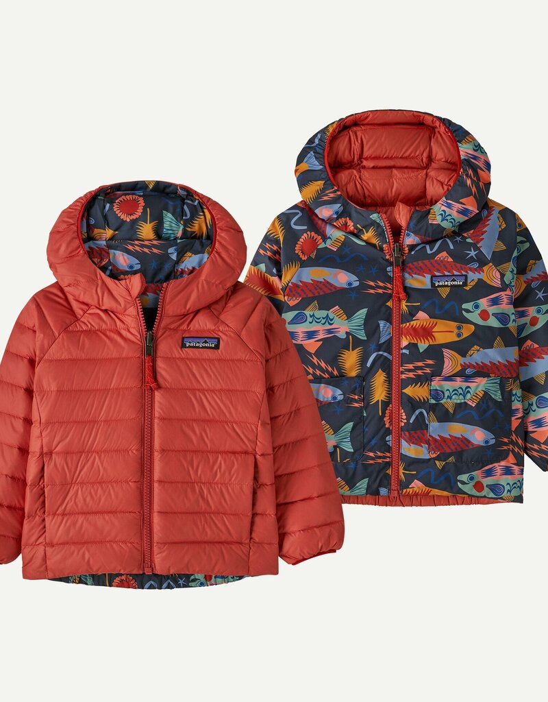Patagonia Baby Reversible Down Sweater Hoody Salmon Energy Ink Black SEIN
