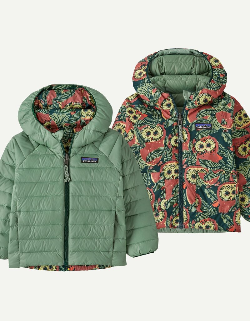 Patagonia Baby Reversible Down Sweater Hoody Saw See Owl Cascade Green SOLC