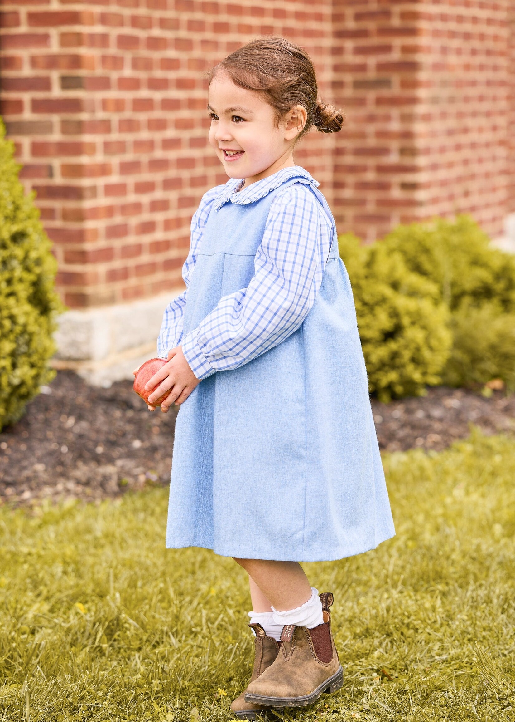 Little English Ruffled Peter Pan Blouse Woodberry Plaid