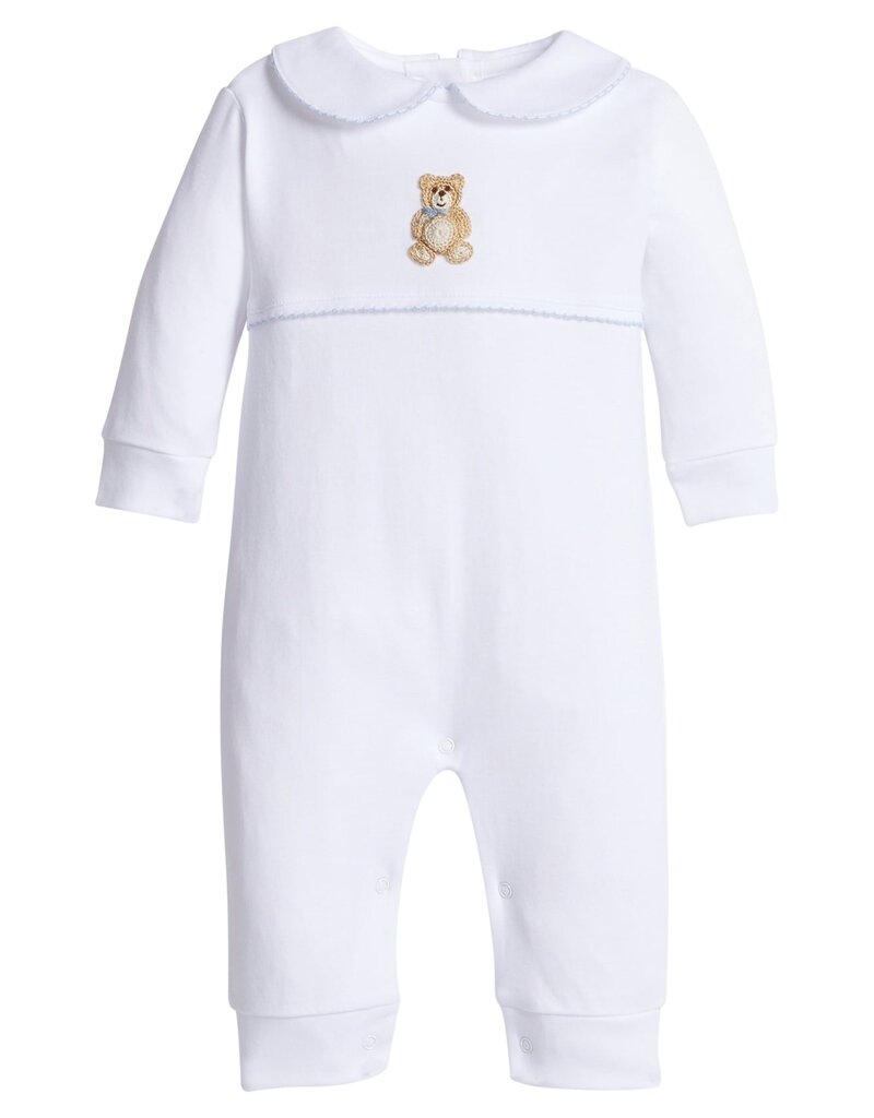 Little English Crochet Playsuit Blue Teddy Bear