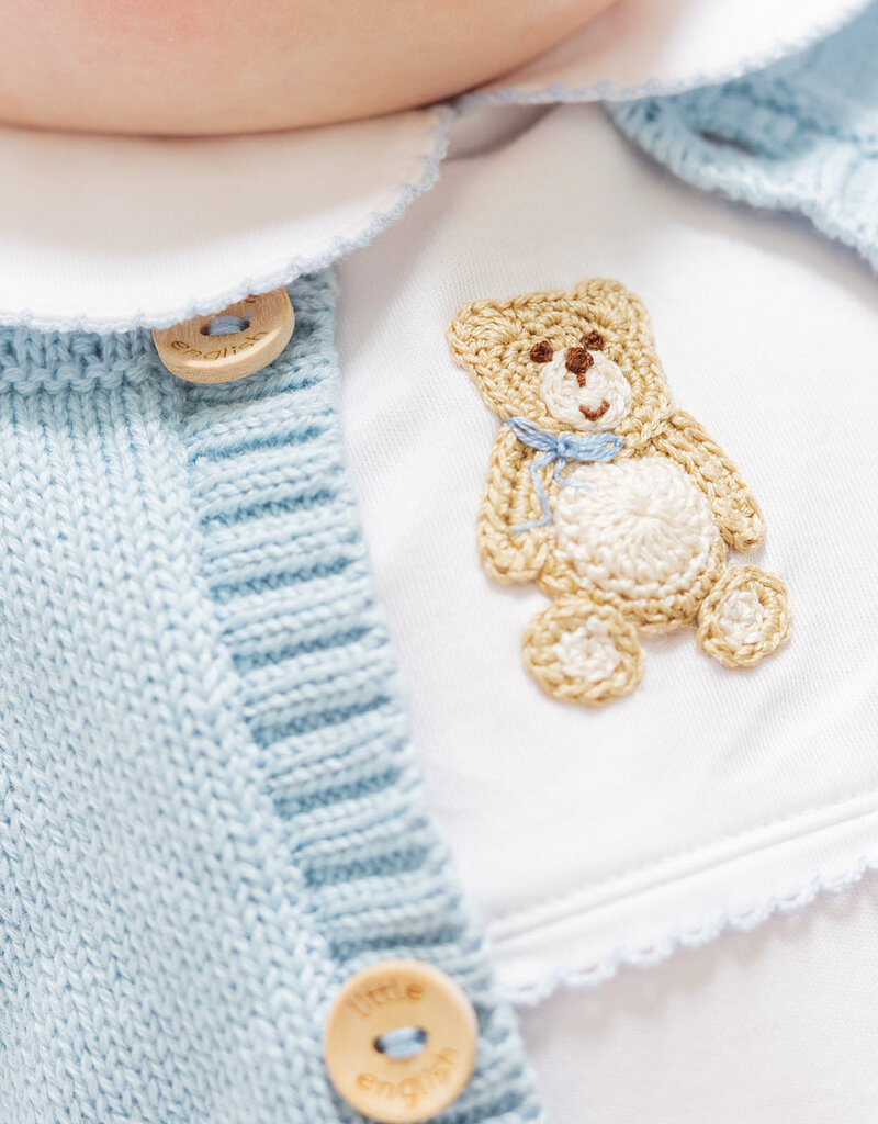 Little English Crochet Playsuit Blue Teddy Bear
