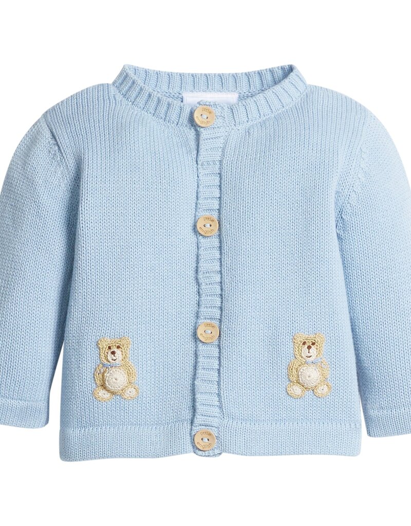 Little English Crochet Cardigan Blue Teddy Bear