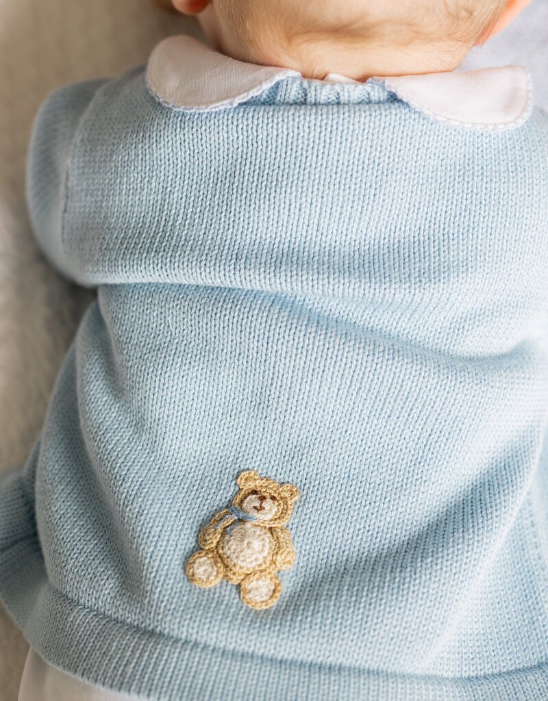 Little English Crochet Cardigan Blue Teddy Bear
