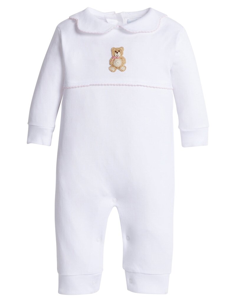 Little English Crochet Playsuit Pink Teddy Bear