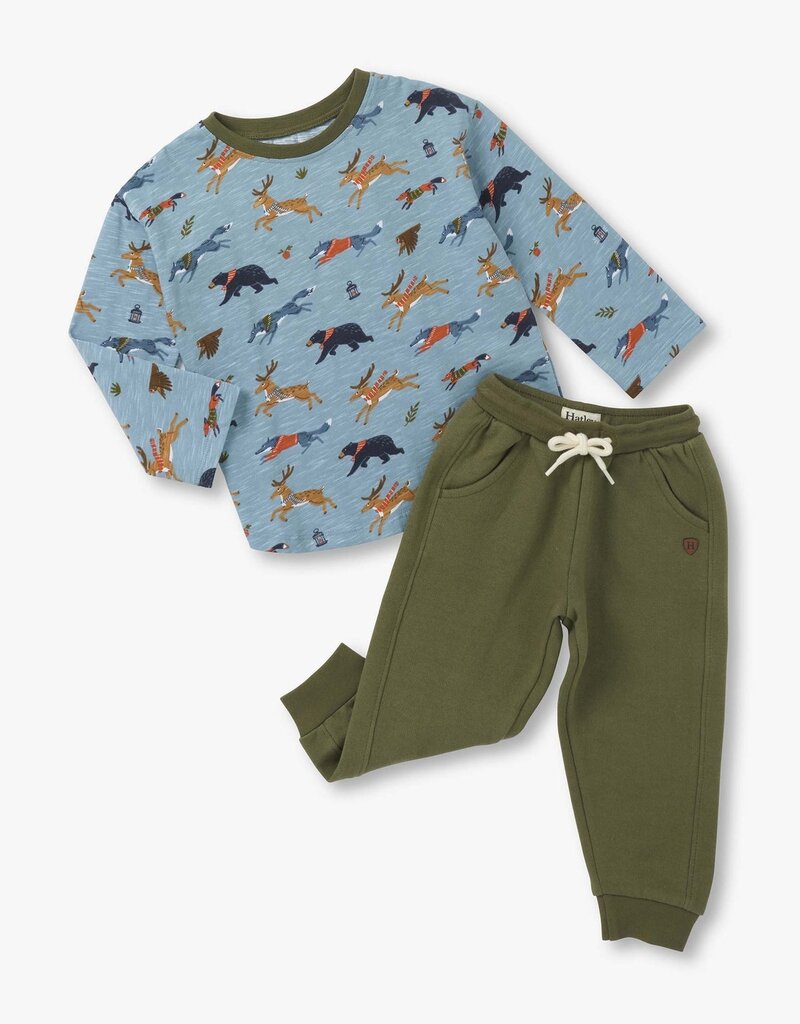 Hatley Kids forest animals graphic tee and pant set