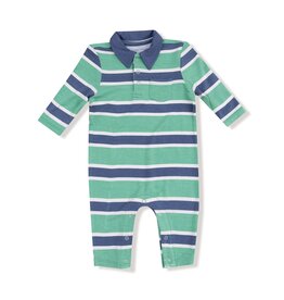 Angel Dear Rugby Stripe Green and Navy Polo Romper
