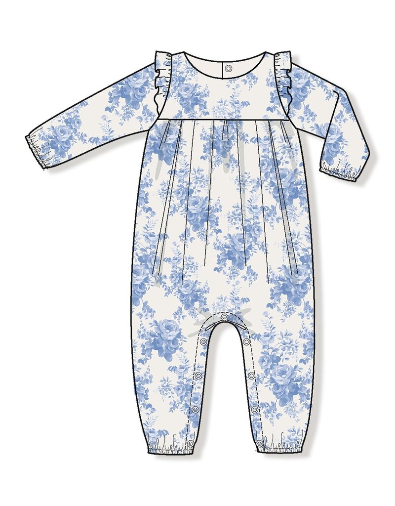 Angel Dear Dream Cottage Floral Blue Ruffle Sleeve Romper