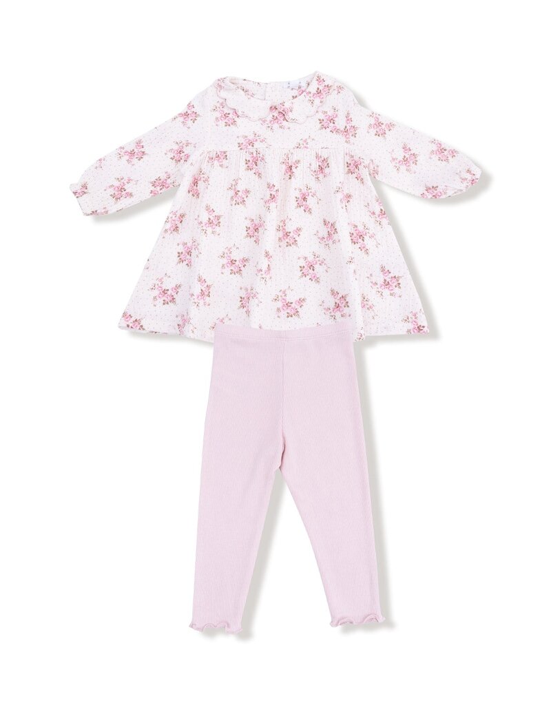 Angel Dear Belle Rosette Dot L/S Petal Collar Dress Legging