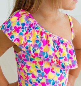 RuffleButts SALE One Shoulder Ruffle 1 Pc Vibrant Neon