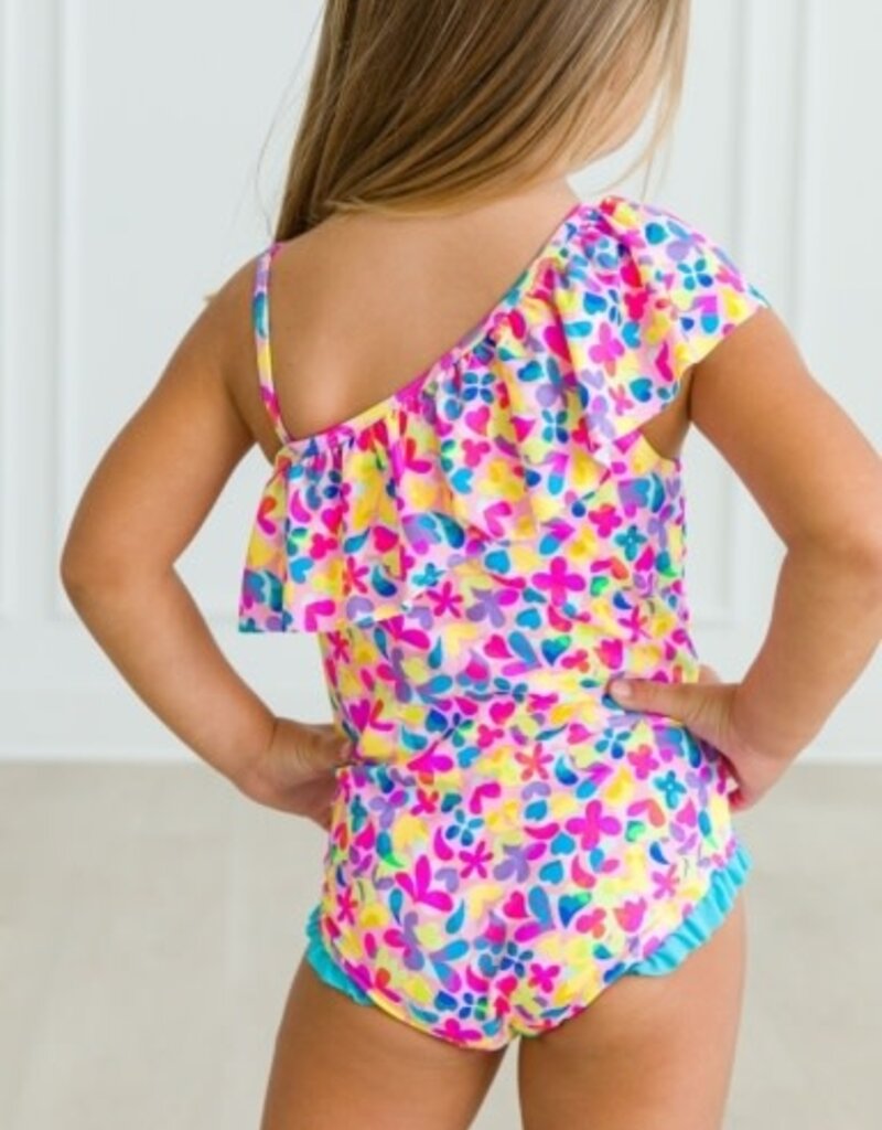 RuffleButts One Shoulder Ruffle 1 Pc Vibrant Neon