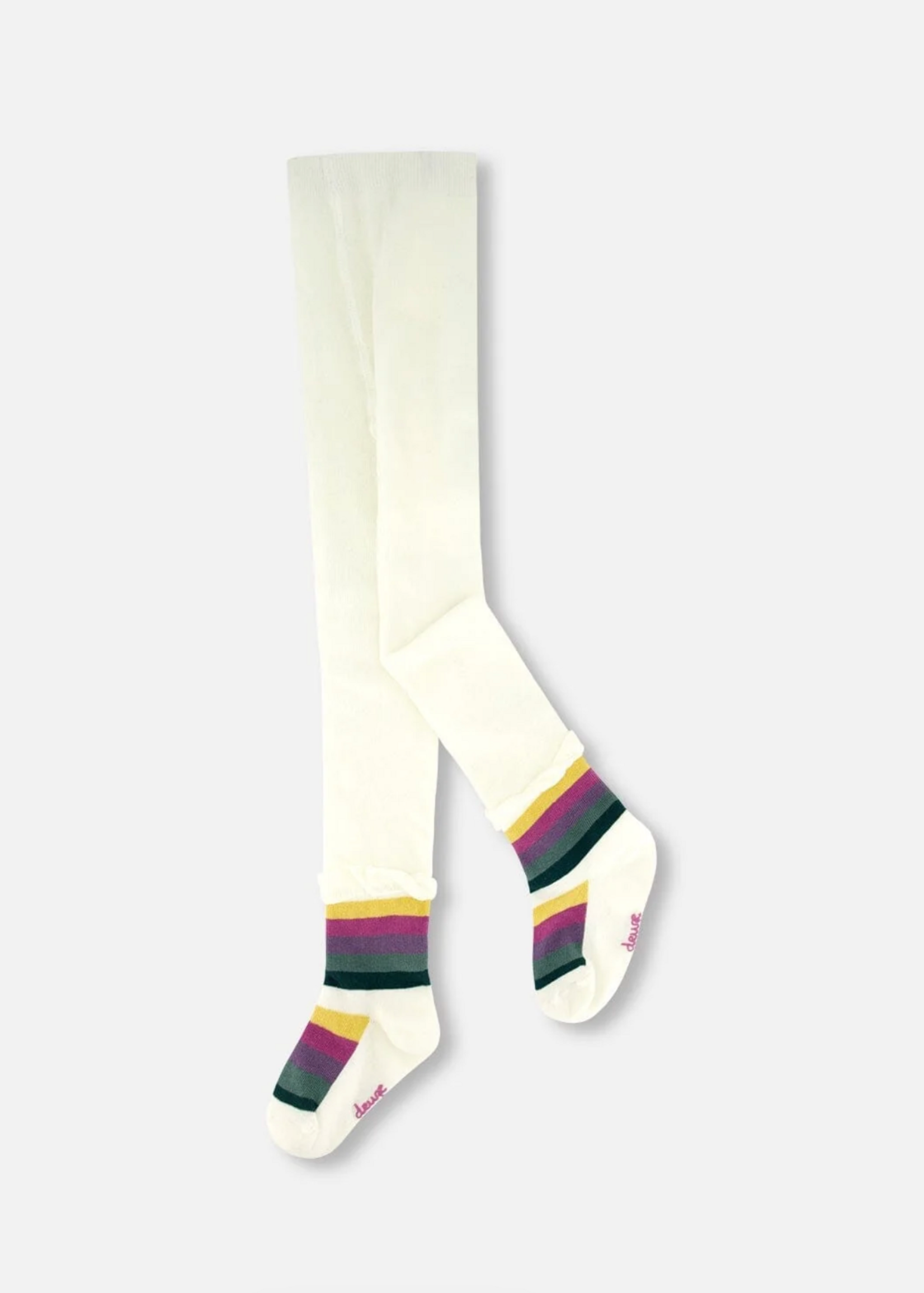 Deux par Deux Striped Footed Knit Tights Off-White
