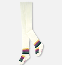 Deux par Deux Striped Footed Knit Tights Off-White