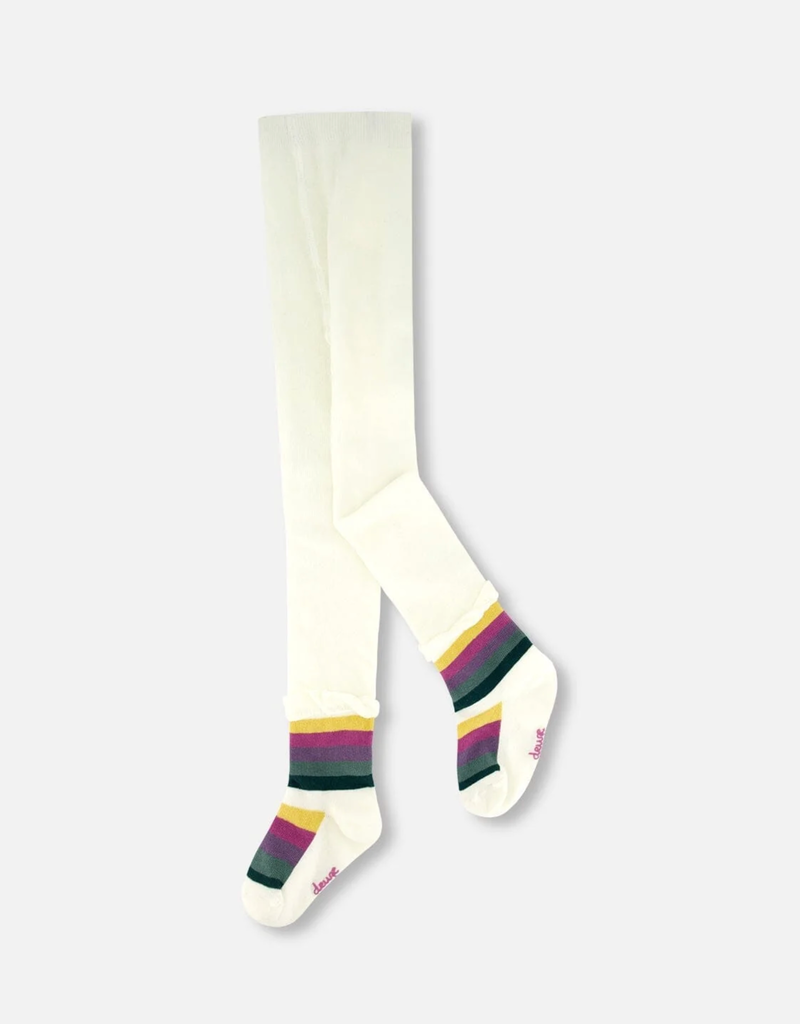 Deux par Deux Striped Footed Knit Tights Off-White