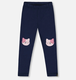 Deux par Deux Organic Cotton Jersey Leggings Dark Blue w/Cats