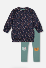 Deux par Deux Tunic Leggings Set Navy Floral Cat Print