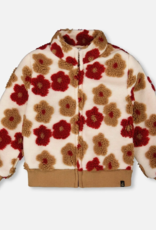 Deux par Deux Full Zip Sherpa Jacket w/Jacquard Floral Pattern