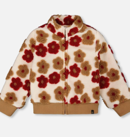 Deux par Deux Full Zip Sherpa Jacket w/Jacquard Floral Pattern