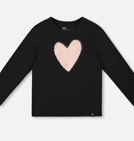 Deux par Deux Organic Cotton L/S T-Shirt Black w/Heart