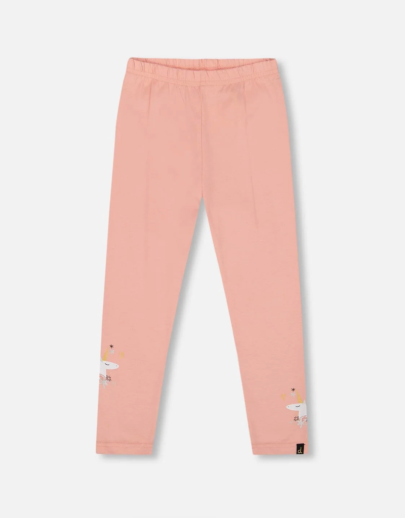 Deux par Deux Organic Cotton Leggings Dusty Pink w/Unicorn Print