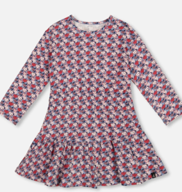 Deux par Deux Organic Cotton Dress w/Flounce Hem Blue Apple Print