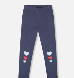 Deux par Deux Organic Cotton Leggings Navy Blue w/Hearts