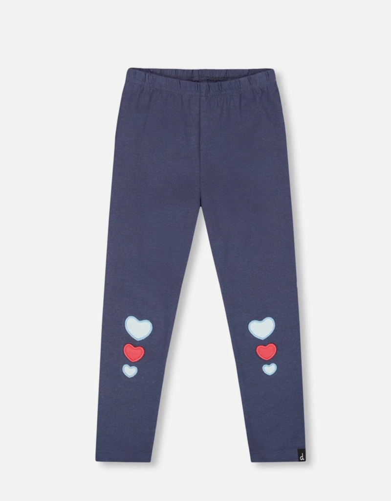 Deux par Deux Organic Cotton Leggings Navy Blue w/Hearts