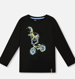 Deux par Deux L/S Cotton Jersey Tee Black Biker Print