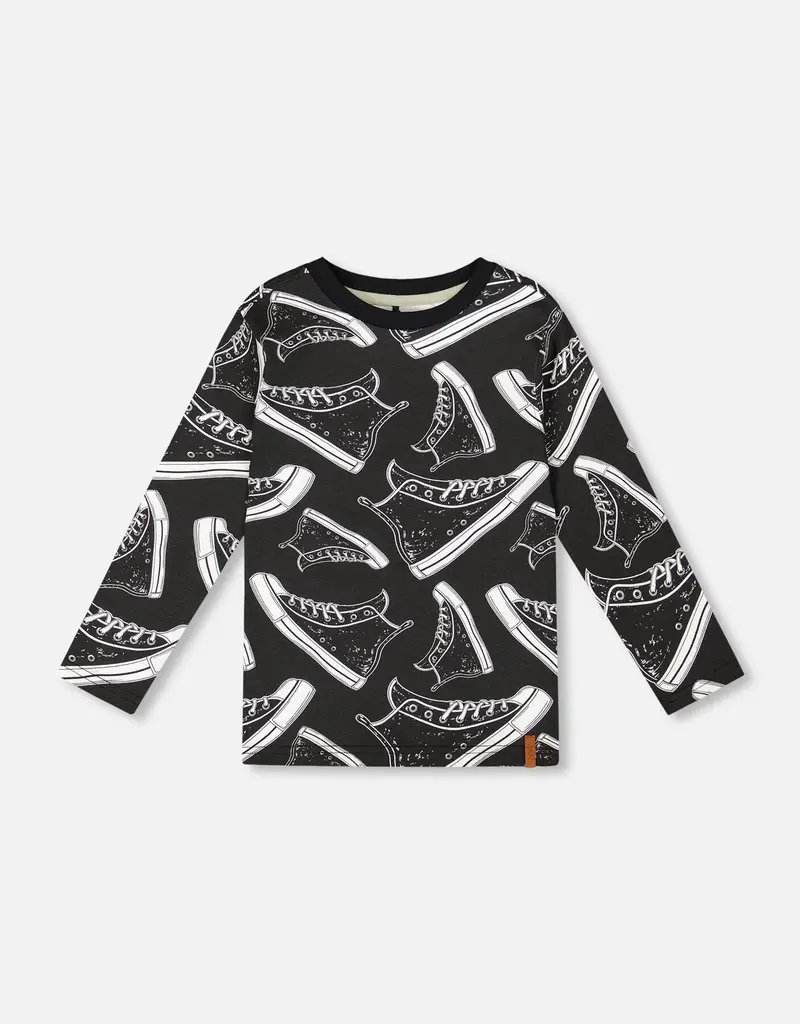 Deux par Deux Black Tee w/High Top Print